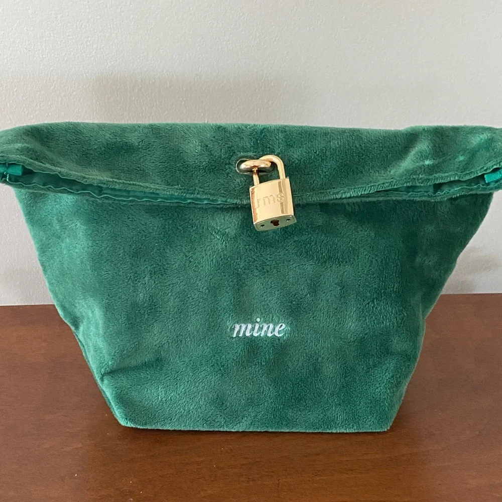 RMS Beauty Green 'mine' Velvet Pouch with Gold Padlock NWOT